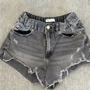 Zara Gray Distressed Jean Shorts Elastic Waist
